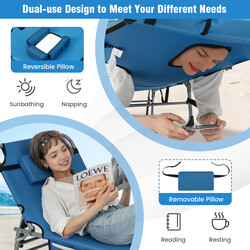 Blå sammenklappelig liggestol med 5 ryglæn 2 fodstøttepositioner 600D oxford