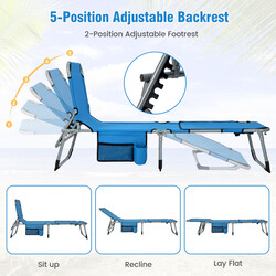Blå sammenklappelig liggestol med 5 ryglæn 2 fodstøttepositioner 600D oxford
