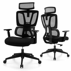 Kontorstol ergonomisk N‑formet lænderygstøtte sort justerbart nakkestøtte justerbar højde