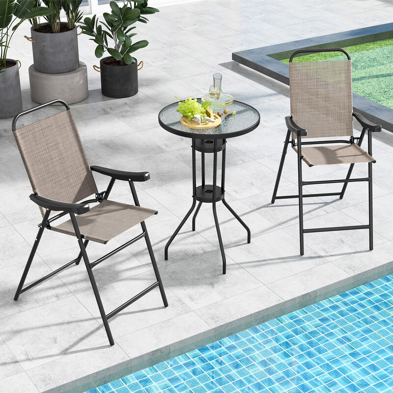 2 stk terrassbarstole hopfaldbare med metallram fodstøtte kaffebrun 56x76x112 cm