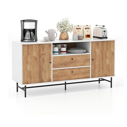 Buffé-sideboard hvid eg 150x45x74 cm med 5 hylder og 2 skuffer