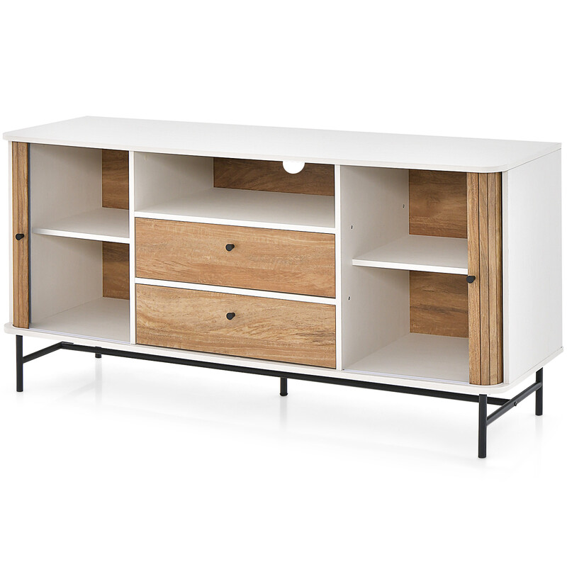 Buffé-sideboard hvid eg 150x45x74 cm med 5 hylder og 2 skuffer