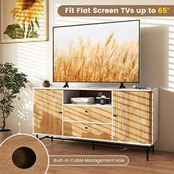 Buffé-sideboard hvid eg 150x45x74 cm med 5 hylder og 2 skuffer