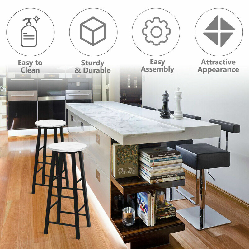 Barstole 2 stk hvide med marmoreret sæde 71 cm siddehøjde metalben