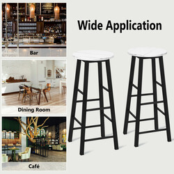 Barstole 2 stk hvide med marmoreret sæde 71 cm siddehøjde metalben