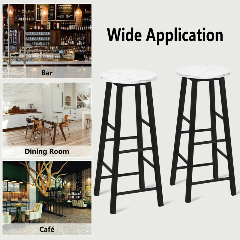 Barstole 2 stk hvide med marmoreret sæde 71 cm siddehøjde metalben