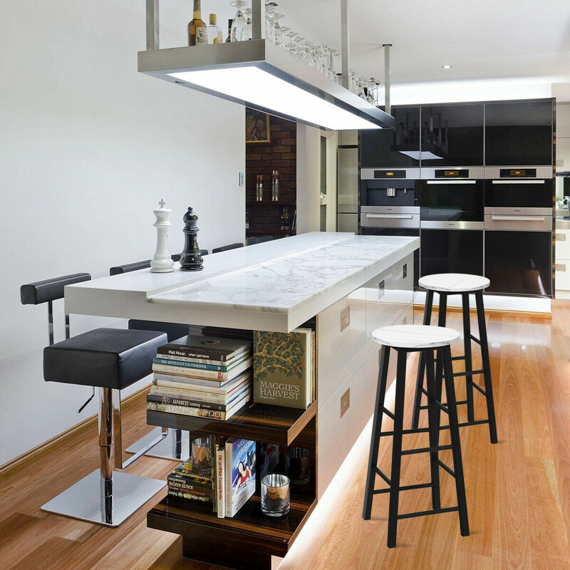 Barstole 2 stk hvide med marmoreret sæde 71 cm siddehøjde metalben