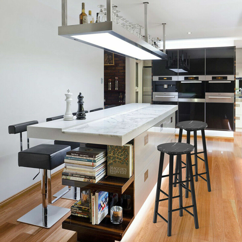 Barstole 2-pak sort marmormønster 71 cm siddehøjde fodstøtte spånplade