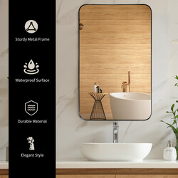 Væg spejl sort metalram med runde hjørner 81x51 cm