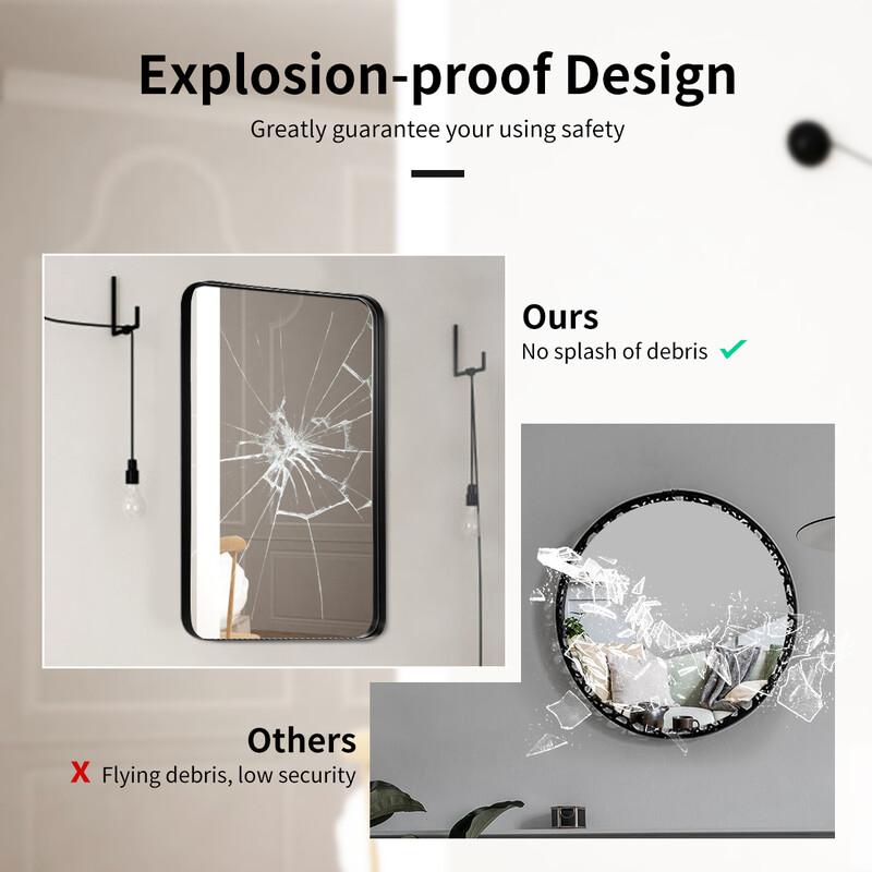 Væg spejl sort metalram med runde hjørner 81x51 cm