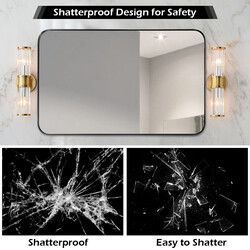Væg spejl sort metalram med runde hjørner 81x51 cm