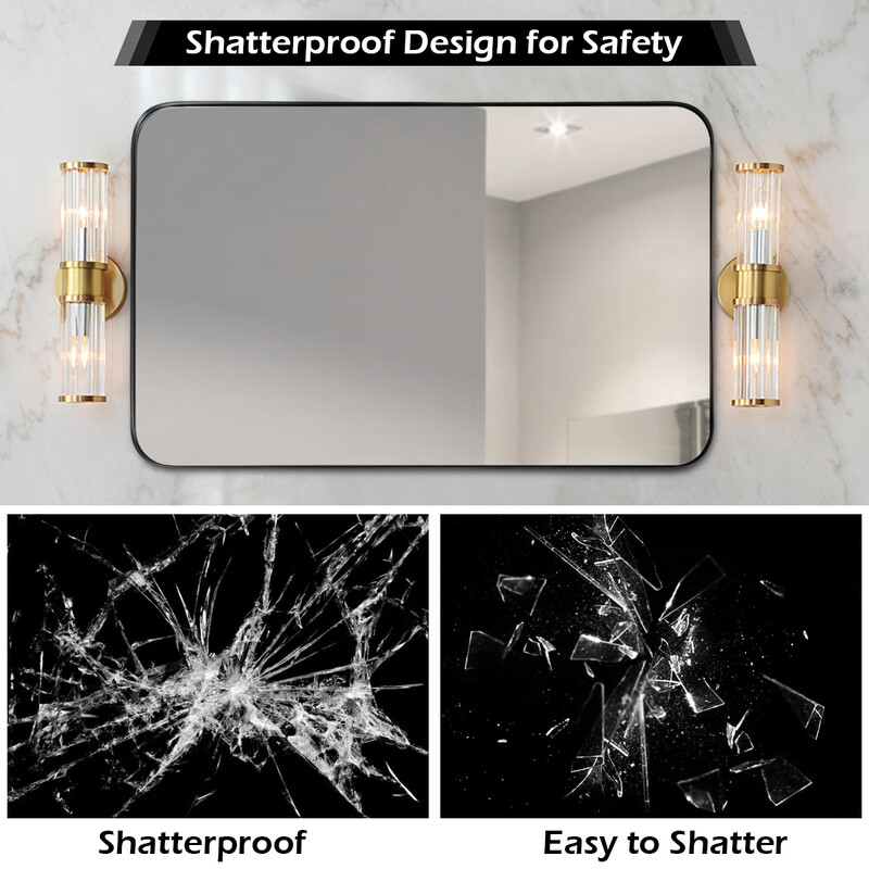 Væg spejl sort metalram med runde hjørner 81x51 cm