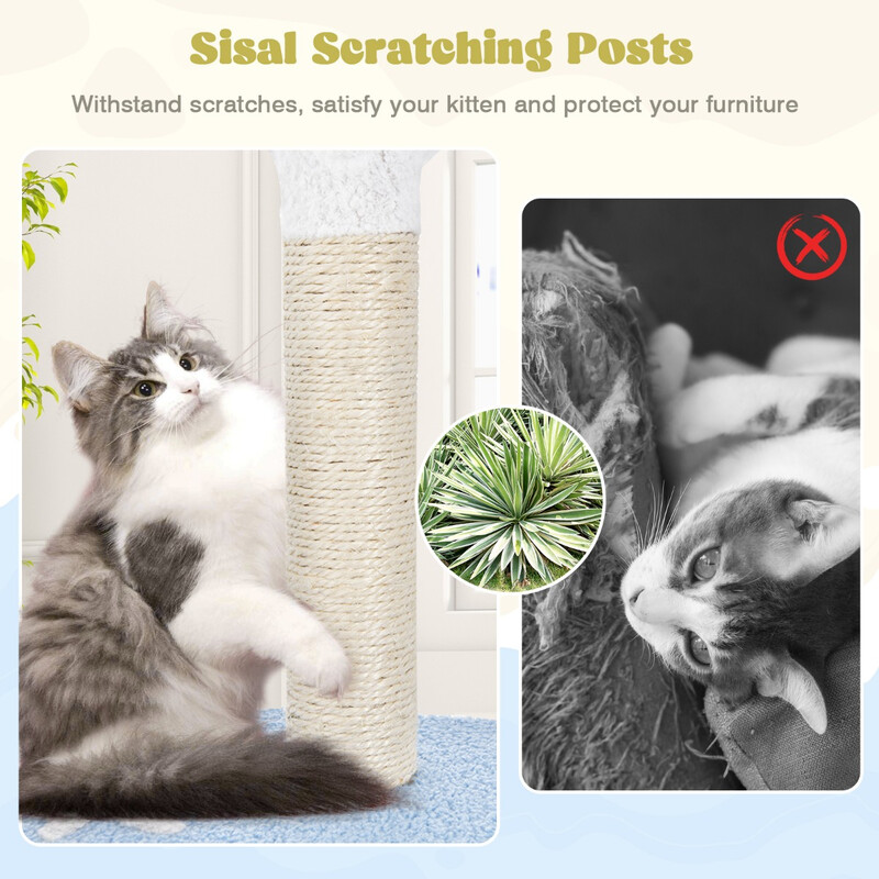 Kattetræ med marint tema blå sisal og teddy fleece 59x49x165 cm