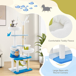 Kattetræ med marint tema blå sisal og teddy fleece 59x49x165 cm