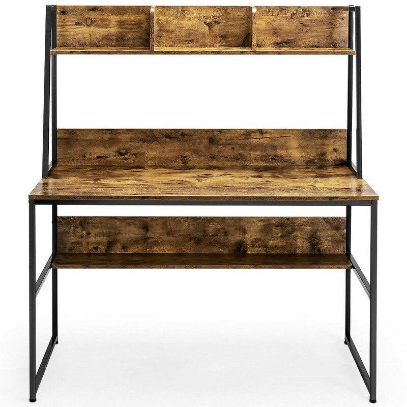 Skrivebord træ/metal 120x57 cm med bogreol og justerbare fødder