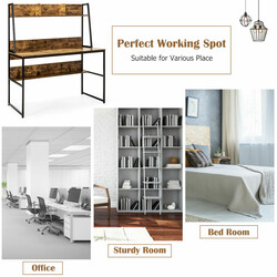 Skrivebord træ/metal 120x57 cm med bogreol og justerbare fødder