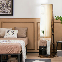 Smykkeskab MDF landlig brun 54x161 cm roterende helkropsspejl LED belysning