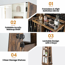 Smykkeskab MDF landlig brun 54x161 cm roterende helkropsspejl LED belysning