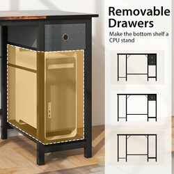 Skrivebord 140 cm rustik træmetal med 2 skuffer hylde og hovedtelefonkrog