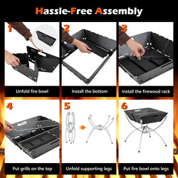 3-i-1 ildsted rustfrit stål 45x45x49 cm med 3 grillriste bæretaske og handsker