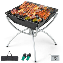 3-i-1 ildsted rustfrit stål 45x45x49 cm med 3 grillriste bæretaske og handsker