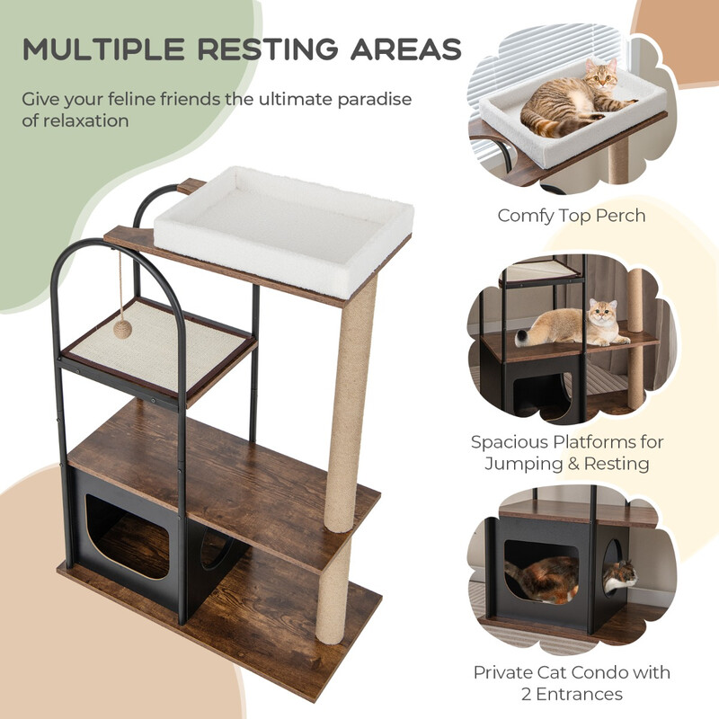 Kattetræ sort 118 cm metalramme med flere hvilepladser