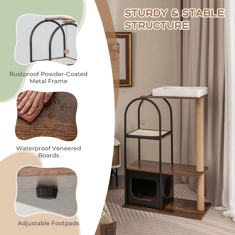 Kattetræ sort 118 cm metalramme med flere hvilepladser