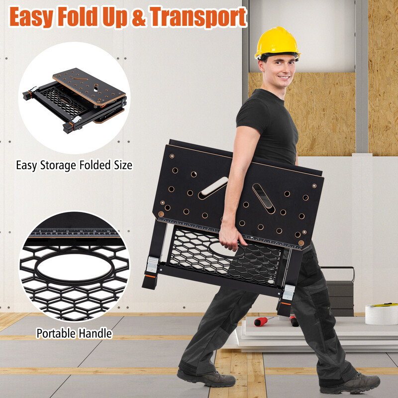 Arbejdsbord med metalramme MDF-bordplade 8 højdeindstillinger 60-91 cm sammenklappelig