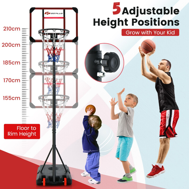 Basketballstand justerbar højde 155-210 cm sort metal stabil udendørs