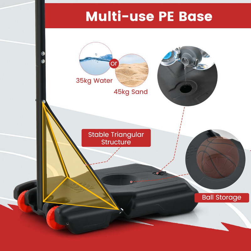 Basketballstand justerbar højde 155-210 cm sort metal stabil udendørs
