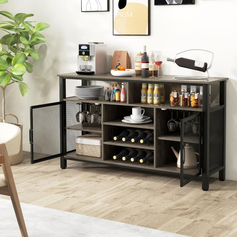 Grå metalram sideboard 140 cm med vinholder til 8 flasker