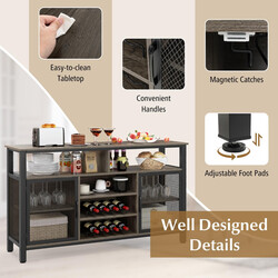 Grå metalram sideboard 140 cm med vinholder til 8 flasker