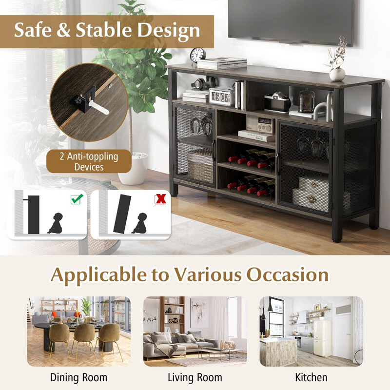 Grå metalram sideboard 140 cm med vinholder til 8 flasker