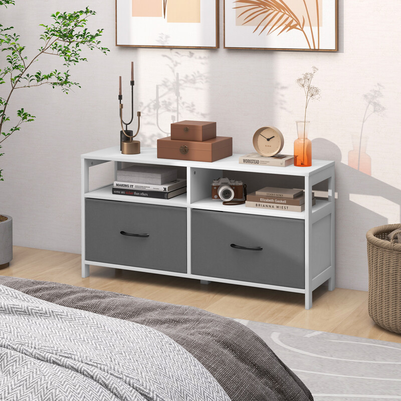 Kommode hvid MDF 2 skuffer 2 åbne hylder 100x30x53 cm