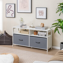 Kommode hvid MDF 2 skuffer 2 åbne hylder 100x30x53 cm