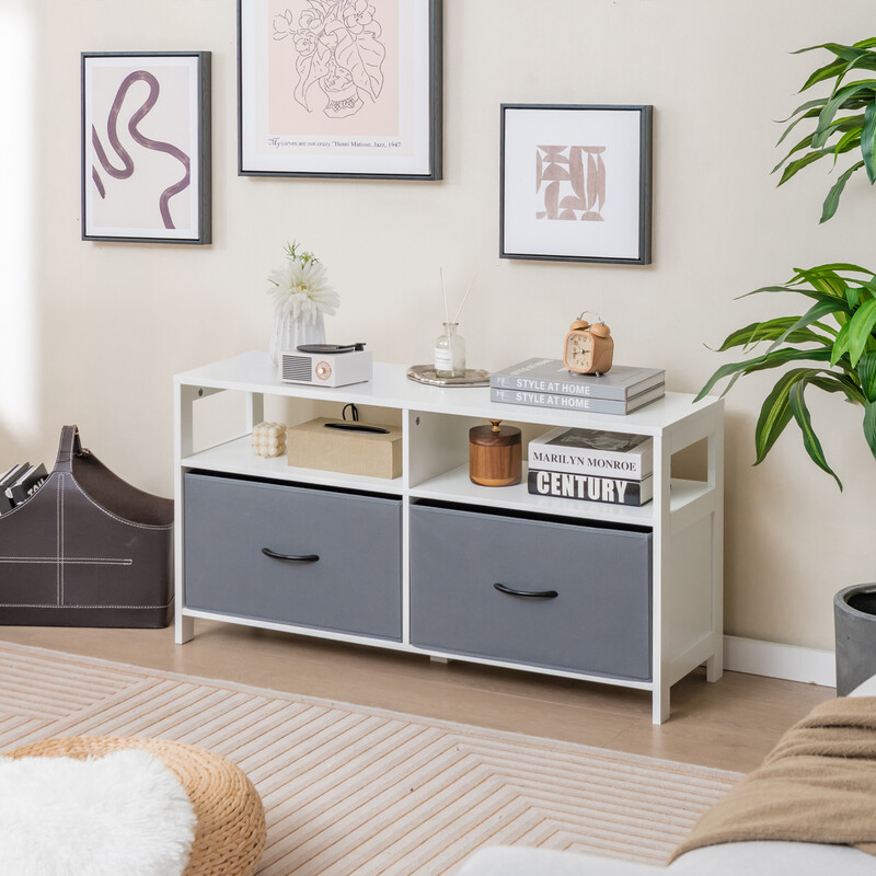 Kommode hvid MDF 2 skuffer 2 åbne hylder 100x30x53 cm