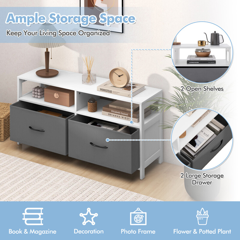 Kommode hvid MDF 2 skuffer 2 åbne hylder 100x30x53 cm