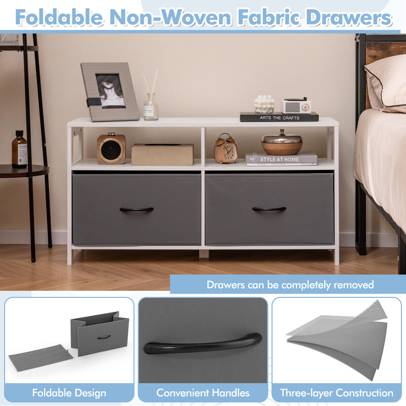 Kommode hvid MDF 2 skuffer 2 åbne hylder 100x30x53 cm