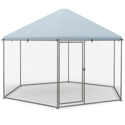 Metallhønsebur galvaniseret stål 280x244x250 cm med låsbar dør vejrbestandigt oxford‑stof