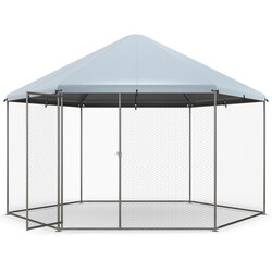 Metallhønsebur galvaniseret stål 280x244x250 cm med låsbar dør vejrbestandigt oxford‑stof