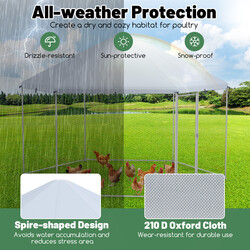 Metallhønsebur galvaniseret stål 280x244x250 cm med låsbar dør vejrbestandigt oxford‑stof