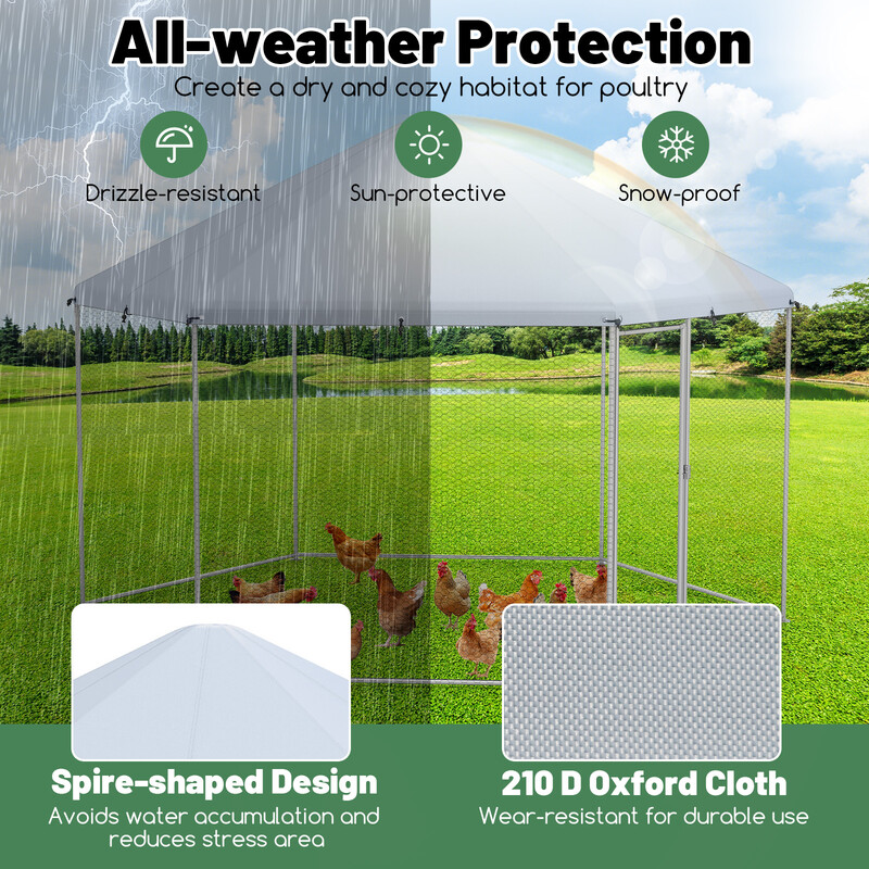 Metallhønsebur galvaniseret stål 280x244x250 cm med låsbar dør vejrbestandigt oxford‑stof