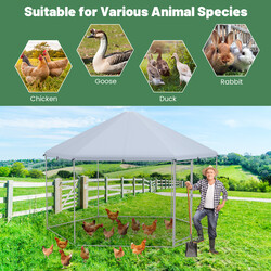 Metallhønsebur galvaniseret stål 280x244x250 cm med låsbar dør vejrbestandigt oxford‑stof