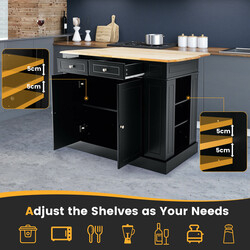 Køkkenø sort gummivæg 120x61x92 cm med udtrækkelig arbejdsflade og opbevaring