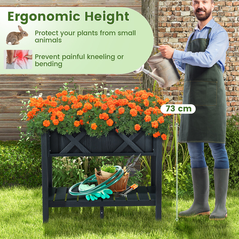 Planteringsbord sort HIPS med dræningshuller og opbevaringshylde 86x45x73 cm