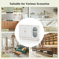 Buffetskab hvid MDF med glasdøre og metalben 120x40x88 cm