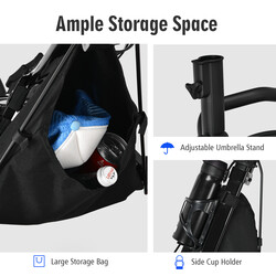 Golfvogn med tre hjul stålram blå foldbar med sæde og paraplyholder