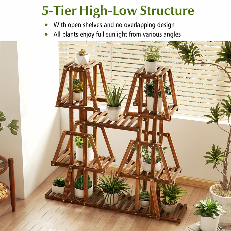 Planteholder i fyr trapezformet 113x27x114 cm brun 5 niveauer