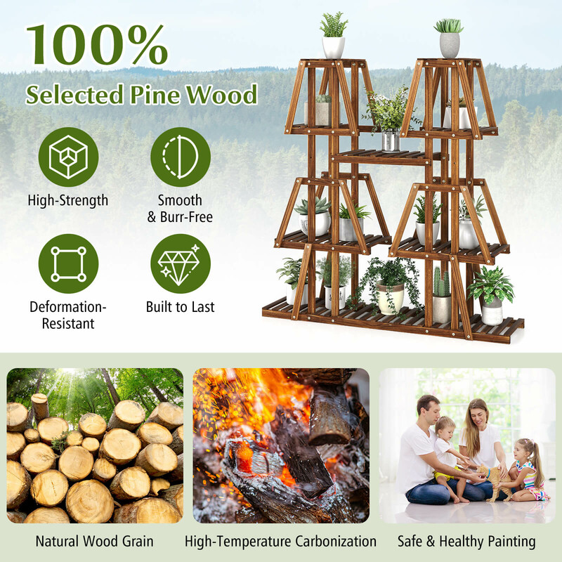 Planteholder i fyr trapezformet 113x27x114 cm brun 5 niveauer