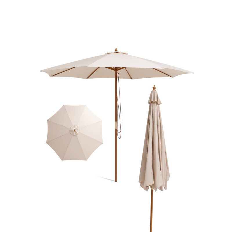Parasol stor beige træ med 8 bambusstænger 295x295 cm